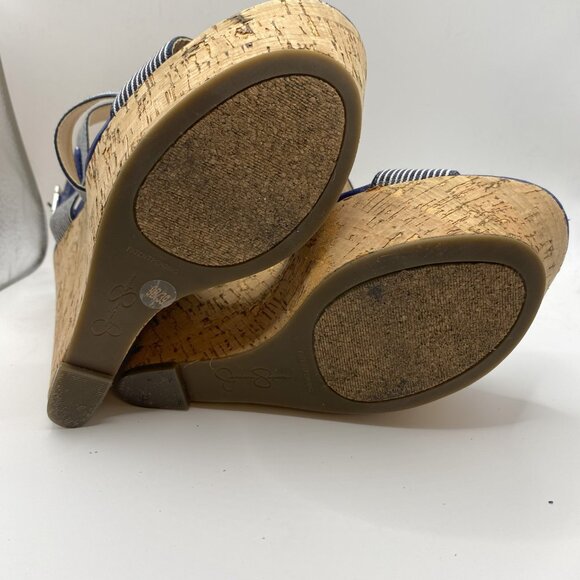 Jessica Simpson Blue with white stripped Wedge Sandal - Picture 11 of 12